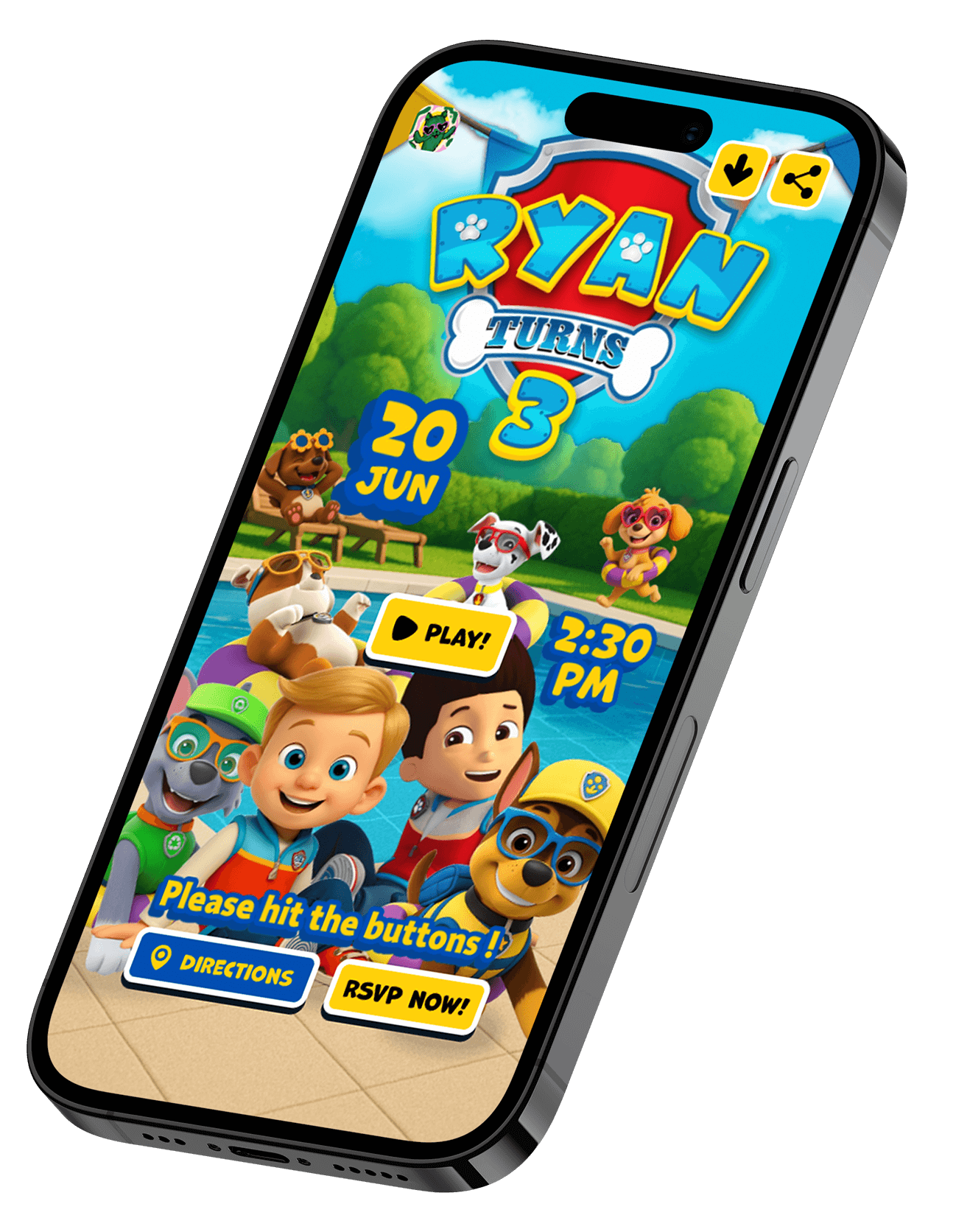 Paw Patrol Pool Party Invite